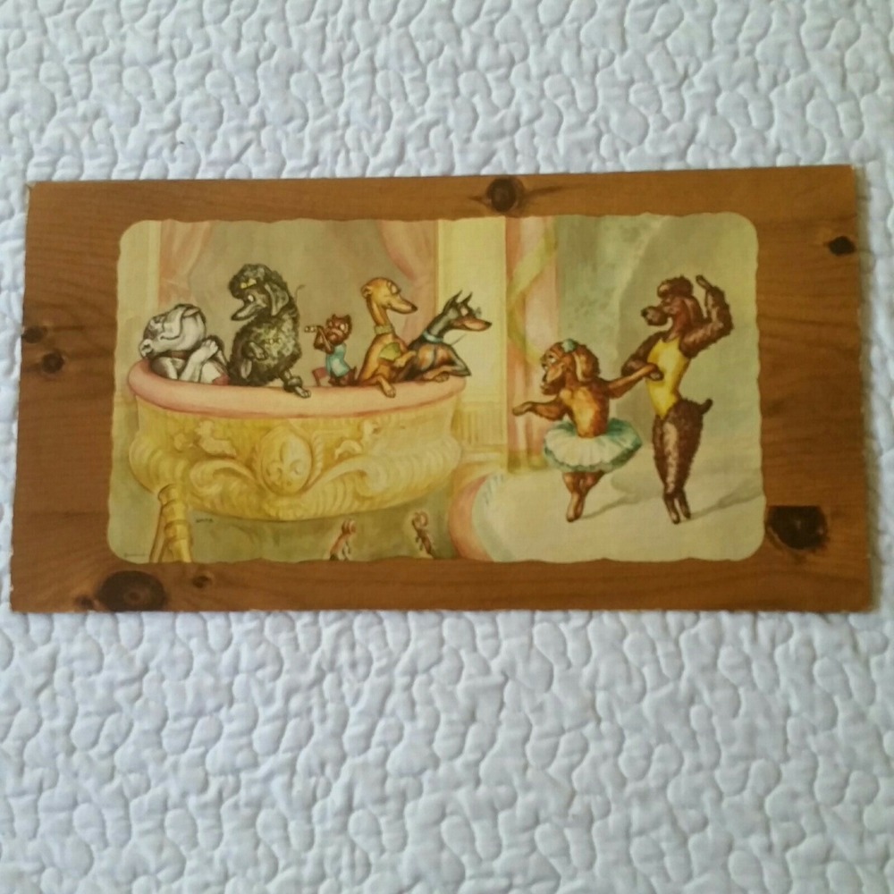 Vintage BR6001 Playful Dogs Print Rectangular Decor Opitz Kentley  18"×9.5"